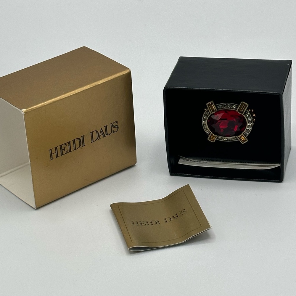 Heidi Daus Red Crystal Cocktail Ring Size 10 NWT - Picture 3 of 14